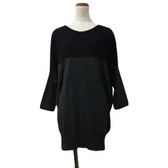 ニコアンド Niko and.. セーター ニット プルオーバー ラウンドネック アンゴラ混 切替 バイカラー 無地 ドルマンスリーブ 長袖 黒 グレー ブラック