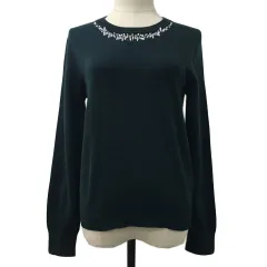 ナチュラルビューティーベーシック NATURAL BEAUTY BASIC セーター ニット プルオーバー クルーネック ビジュー 無地 長袖 M 緑 グリーン