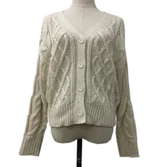 ロペピクニック ROPE Picnic カーディガン ニット Vネック ケーブル編み 長袖 38 白 ベージュ ホワイト