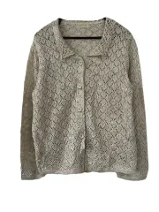 L JPN リネン混 メッシュ編み ニットカーディガン