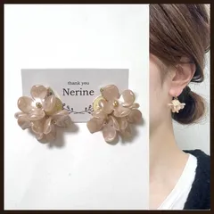 3連　お花　ピンク　ハンドメイド　ピアス　イヤリング