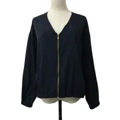 テチチ Te chichi TERRASSE ジャケット ブルゾン ノーカラー 無地 ナイロン ジップアップ 長袖 フリー 紺 ネイビー