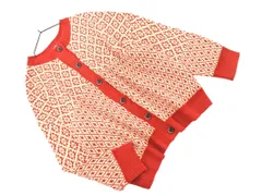 SM2 サマンサモスモス 総柄 カーディガン sizeF/赤ｘアイボリー ◇■ レディース