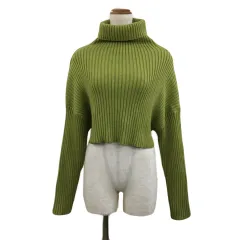 グレイル GRL セーター ニット タートルネック クロップド ショート リブ 長袖 F 黄緑 イエローグリーン