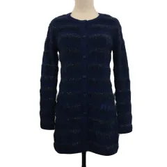 エージーバイアクアガール AG by aquagirl カーディガン ニット ラウンドネック ボーダー ラメ 長袖 M 紺 青 ネイビー ブルー