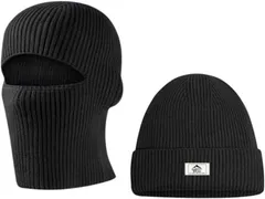 FARFADET ニット帽 目出し帽 フェイスマスク 防寒 冬用 防風 保温 暖かい 伸縮性 柔らかい 釣り 登山 アウトドア スポーツ (ブラック,  Free Size)