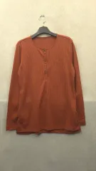 336 オレンジ ブラウン ヘンリーネック 長袖 Tシャツ