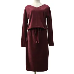 アズールバイマウジー AZUL by moussy ワンピース Iライン ロング ベロア調 ウエストゴム スリット 無地 S 赤 ピンク レッド