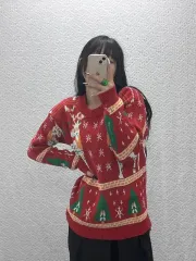 ヴィンテージ 폭닥 ノルディック カウチン ホリデー 編み ニット 95 C08599