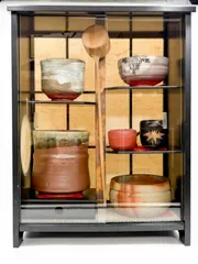 茶道具 中古セット ガラスケース入り 茶碗/棗/建水 まとめ売り