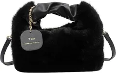 FARFADET ショルダーバッグ レディース フェイクファー ミニバッグ ハンドバッグ かばん 斜めがけ 肩掛け 手提げ もこもこ 可愛い ななめ掛け シンプル (ブラック)