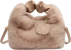 FARFADET ショルダーバッグ レディース フェイクファー ミニバッグ ハンドバッグ かばん 斜めがけ 肩掛け 手提げ もこもこ 可愛い ななめ掛け シンプル (カーキ)