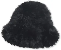 FARFADET ラビット ファー バケット ハット レディース ふわふわ ニット 帽子 秋冬 防寒 あったか 暖かい 無地 かわいい 人気 ギフト ウサギ プレゼント ゆったり キャスケット バケハ おしゃれ (ブラック,  Free Size)