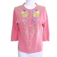 ケイタマルヤマ KEITA MARUYAMA ニット カーディガン フラワー刺繍 花柄 7分袖 2 約M ピンク 1218