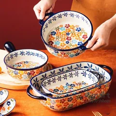 焗飯皿 陶器 オーブン 電子レンジ 専用 両手付き ラーメン スープ ボウル 食器 家庭用 M26123-6