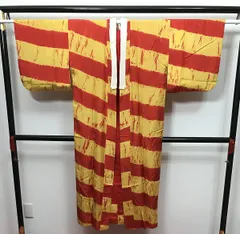 【中古】 Mサイズ 長襦袢 正絹 アンティーク 朱色地に夾纈染 最強配送