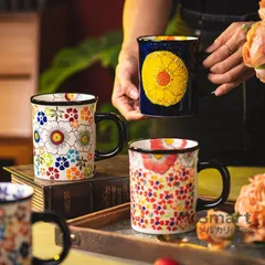 マグカップ 陶器 手描き レトロ オフィス 家庭用 朝食用 カップル コーヒーカップ M26123-5