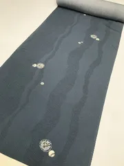 【中古】 未使用 反物 正絹 小紋着尺 13m ブルーグレー地に丸紋模様 