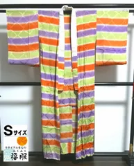 【中古】長襦袢 正絹 薄茶地に縞模様 単衣 裄61.5 Sサイズ