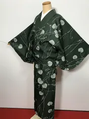 新品 Fサイズ 二部式着物 化繊 小紋 グリーン地に葵模様