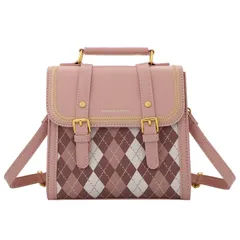 [FUPUONE] ミニバッグ ミニリュック ショルダーバッグ ポシェット トラッド アーガイル (ピンク) [ピンク]