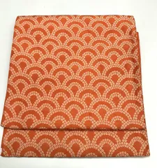 【中古】名古屋帯 正絹 橙色地に青海波文様 九寸 全通柄 京袋