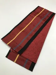 新品 半幅帯 化繊 赤茶地に縞文様 リバーシブル 