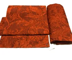 【中古】 作り帯 正絹 二重太鼓結び型 二部式帯 六通柄 しゃれ袋帯の付け帯 赤茶地に唐花文様 