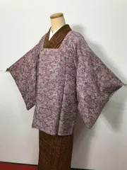 【中古】Sサイズ コート 化繊 薄紫地に草花模様 道行