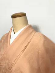 【中古】 Mサイズ 色無地 正絹 菱地紋の淡香色 一つ紋付き 袷着物 