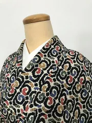 【中古】Sサイズ 小紋 正絹 白地に幾何学模様