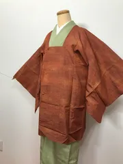【中古】Mサイズ コート 正絹 赤茶地に縞文様 道行コート