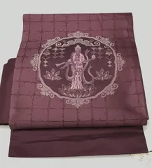 【中古】 名古屋帯 化繊 法事用 紫地に観音像文様 九寸 お太鼓柄 最強配送