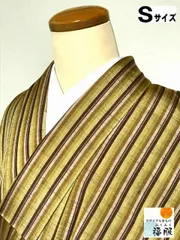 1100円　【中古】 紬 正絹 芥子地に縞文様 袷着物 裄63 Sサイズ nb 