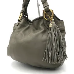 サザビー レザー ハンドバッグ タッセルチャーム グレージュ 編み込み 肩掛け A4