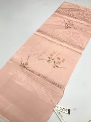 新品 帯揚げ 正絹 夏物 ピンク絽地に桔梗模様 夏用