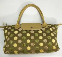 【中古】バッグ 化繊 青朽葉色地に水玉文様