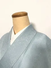 新品 BLサイズ 化繊 色無地 唐花の地紋 水色 袷着物 洗える着物 