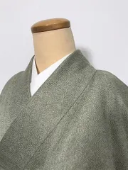 新品 BLサイズ 化繊 小紋 グリーン地に鮫小紋柄 江戸小紋 袷着物 洗える着物 