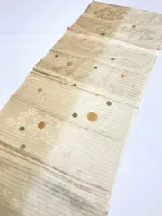 【中古】帯揚げ 正絹 クリーム地に水玉模様 夏用