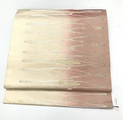 【中古】 名古屋帯 正絹 ピンクぼかし地に網目文様 九寸 六通柄 1.22b