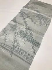 【中古】帯揚げ 正絹 水色地に霞模様