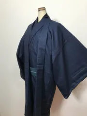 【中古】 2Lサイズ 羽織 男物 ウール 濃紺地に蚊絣文様 