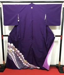 【中古】 Mサイズ 踊り用 化繊 付け下げ 付下げ訪問着 色留袖 一つ紋付き 紫地に辻が花調 袷着物 