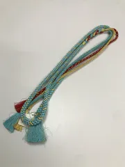 【中古】 帯締め 正絹 振袖用 水色に細組みのアクセント 丸組み 