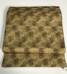 【中古】丸帯 正絹 アンティーク 青朽葉色地に松葉文様 全通柄