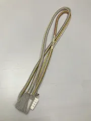 新品 帯締め 正絹 白/グレー/金/ピンク縞文様の丸組 礼装用