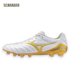 ミズノ MIZUNO モナルシーダNEO III PRO サッカースパイク ユニセックス マイクロファイバー 軽量 柔軟 素足感覚 ゼログライドライトインソール 固定式 ホワイト×ゴールド 学生向け p1ga262250 27.5