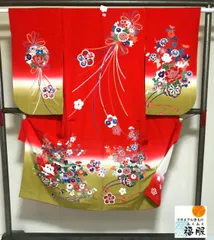 【中古】七五三 正絹 7歳女児用 祝い着 着物 橙色地に花車模様