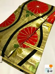 【中古】 七五三 祝い帯 正絹 3歳女児用 アンティーク 黒地に立涌文様 結び帯 nb 